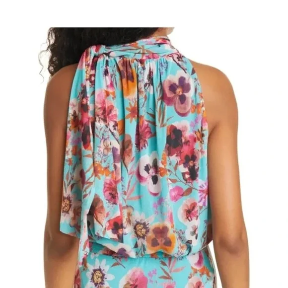 FUZZI Floral Halter Neck Swing Top, Size XL - Picture 4 of 16